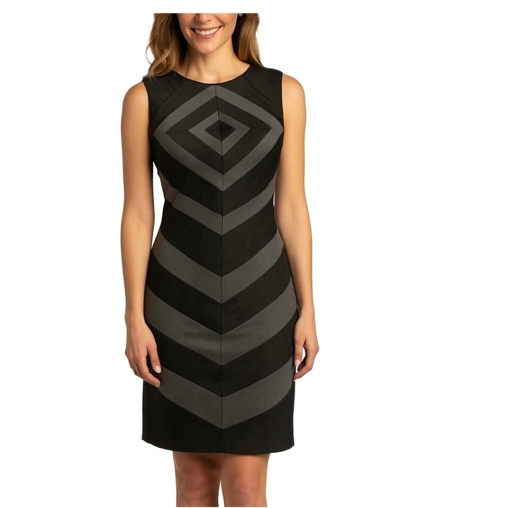 Suzi Chin for Maggie Boutique Womens Black and Grey Geometric Print Dress 4